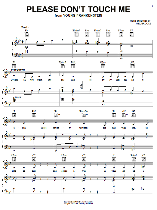 Mel Brooks Please Don't Touch Me sheet music notes and chords arranged for Piano, Vocal & Guitar Chords (Right-Hand Melody)