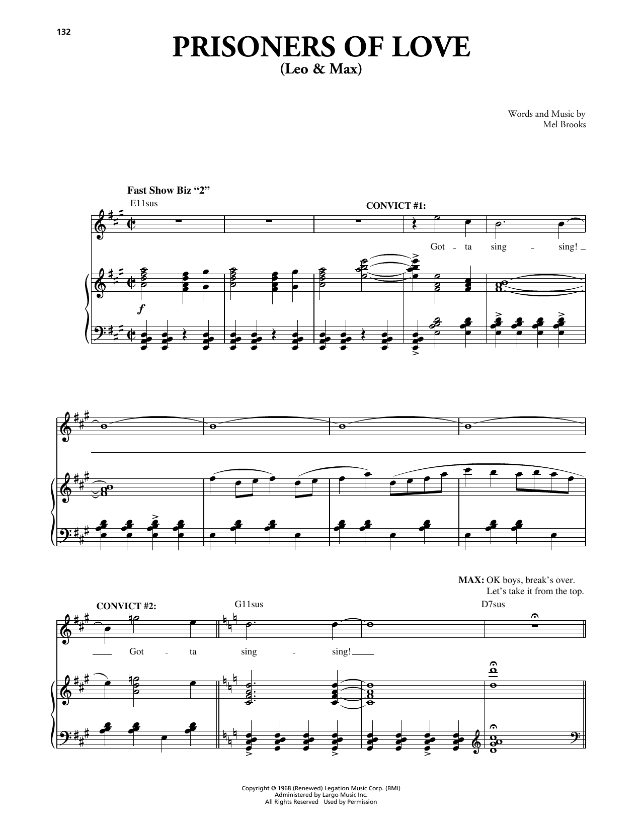 Mel Brooks Prisoners Of Love (Leo & Max) (from The Producers) sheet music notes and chords arranged for Piano & Vocal