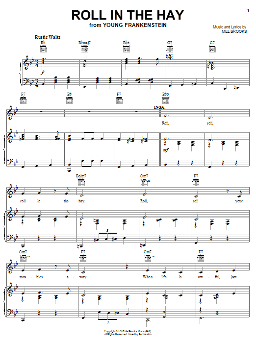 Mel Brooks Roll In The Hay sheet music notes and chords arranged for Piano, Vocal & Guitar Chords (Right-Hand Melody)