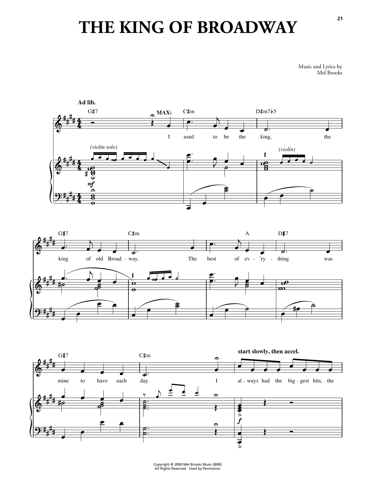 Mel Brooks The King Of Broadway (from The Producers) sheet music notes and chords arranged for Piano & Vocal