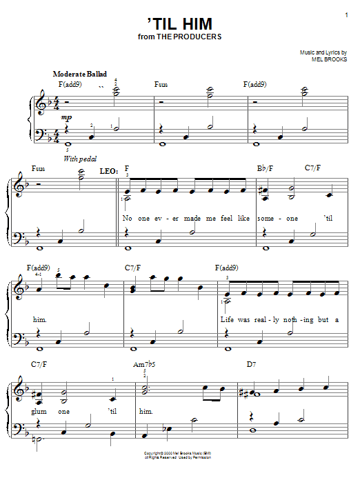 Mel Brooks 'Til Him sheet music notes and chords arranged for Lead Sheet / Fake Book