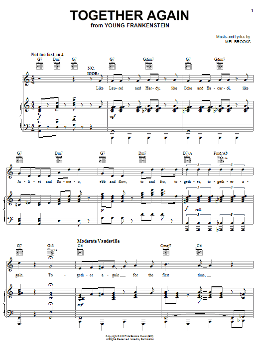 Mel Brooks Together Again sheet music notes and chords arranged for Lead Sheet / Fake Book