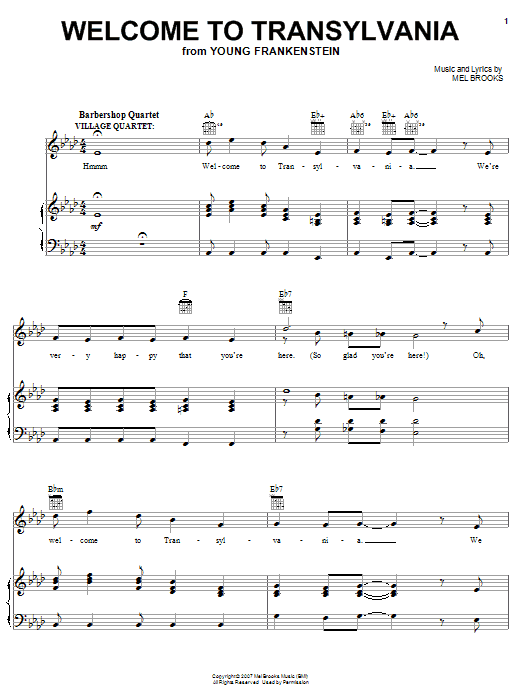 Mel Brooks Welcome To Transylvania sheet music notes and chords arranged for Piano, Vocal & Guitar Chords (Right-Hand Melody)