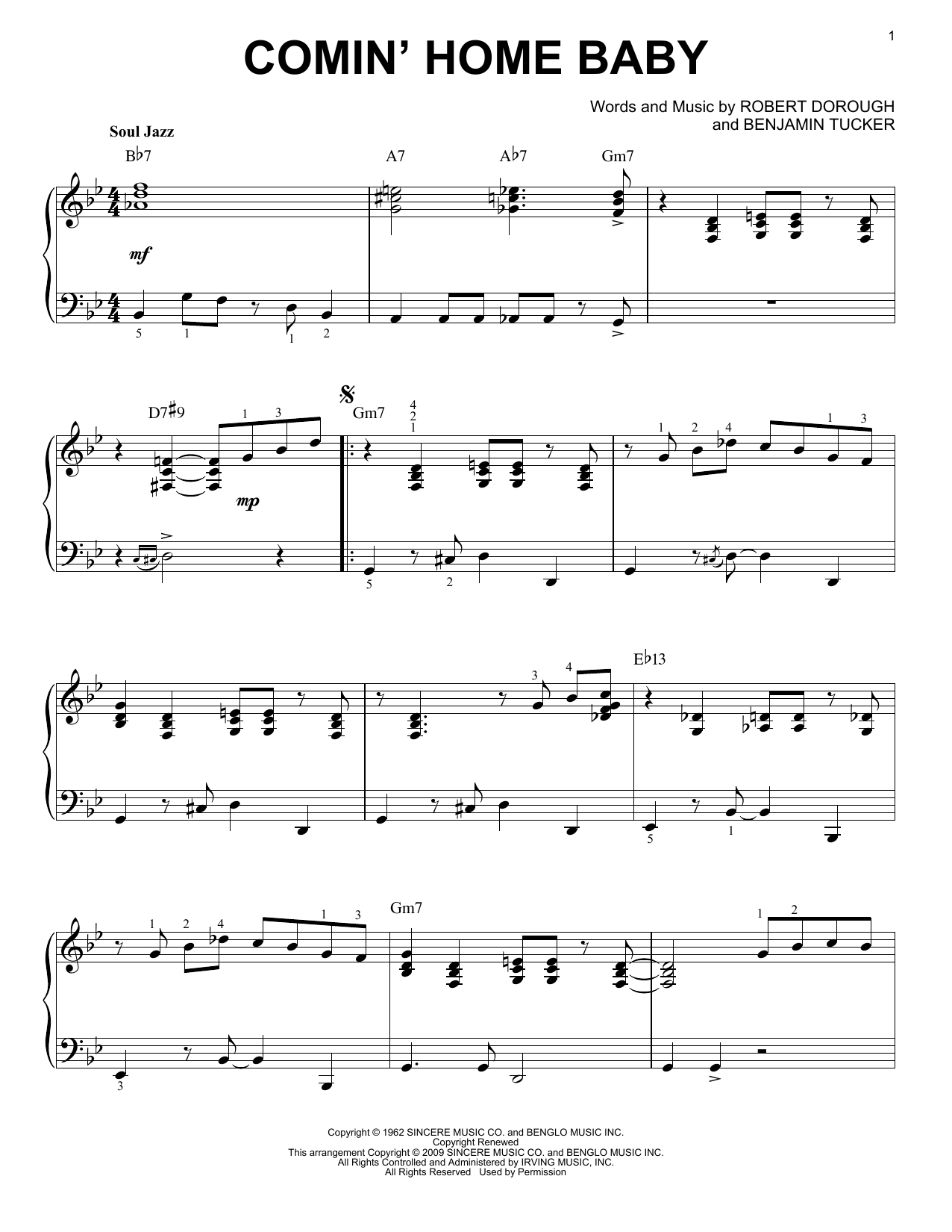 Mel Torme Comin' Home Baby [Jazz version] sheet music notes and chords arranged for Piano Solo
