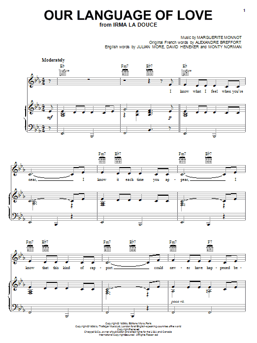 Mel Torme Our Language Of Love sheet music notes and chords arranged for Piano, Vocal & Guitar Chords (Right-Hand Melody)