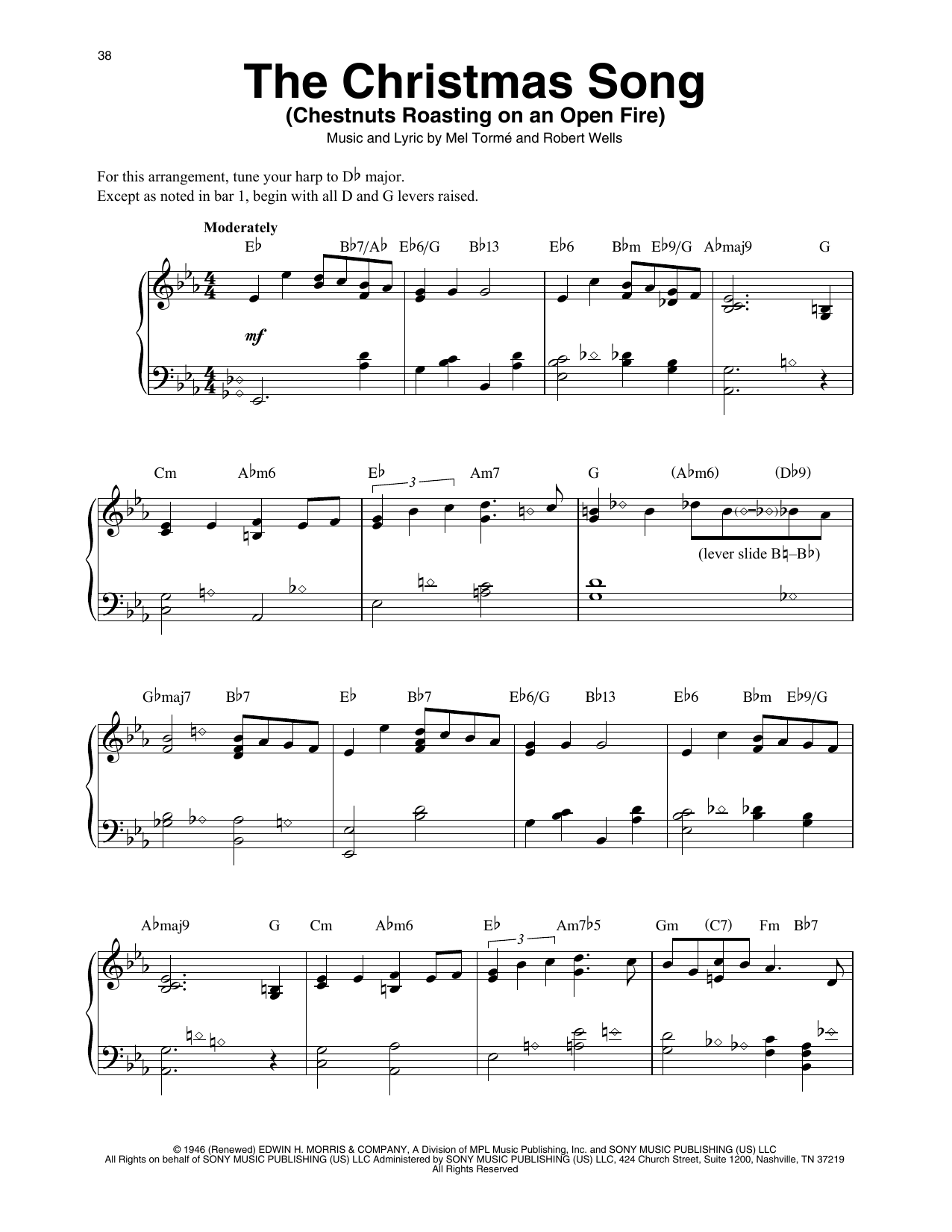 Mel Torme The Christmas Song (Chestnuts Roasting On An Open Fire) (arr. Maeve Gilchrist) sheet music notes and chords arranged for Harp