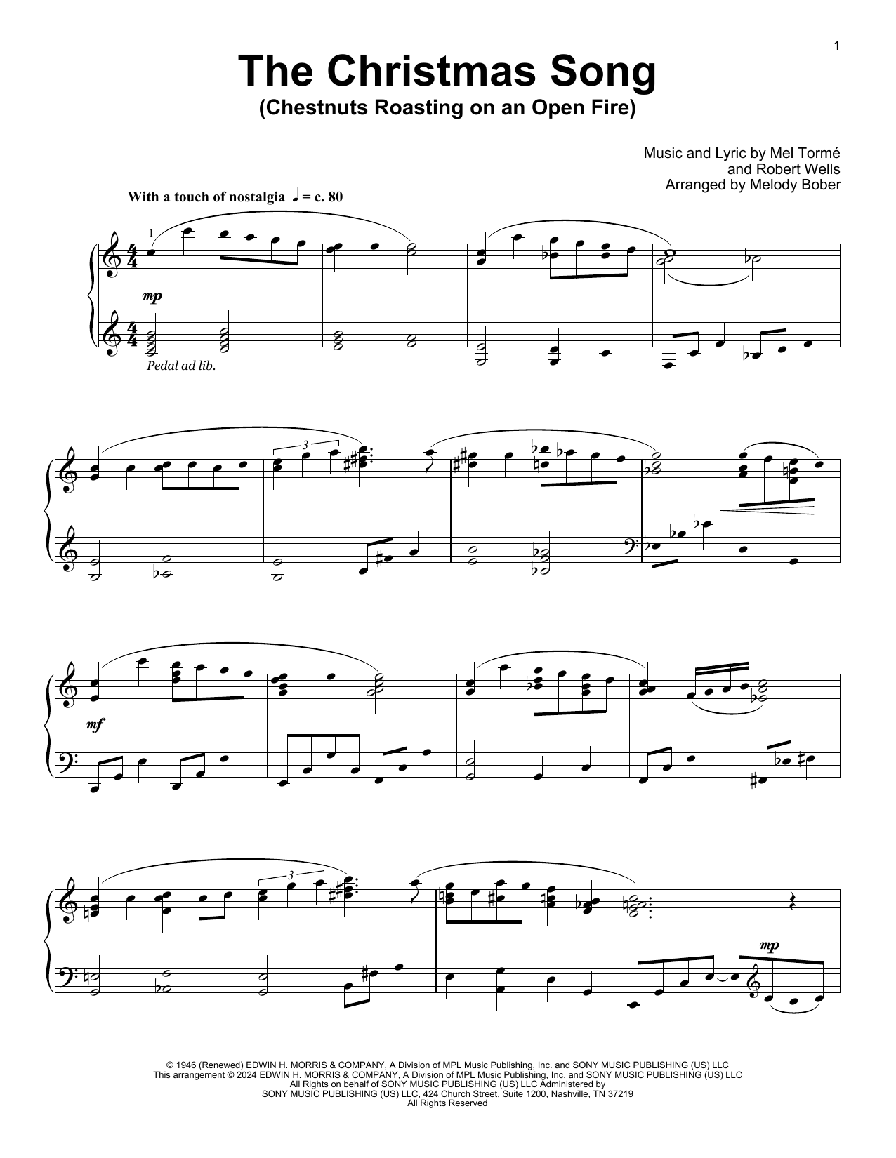 Mel Torme The Christmas Song (Chestnuts Roasting On An Open Fire) (arr. Melody Bober) sheet music notes and chords arranged for Educational Piano