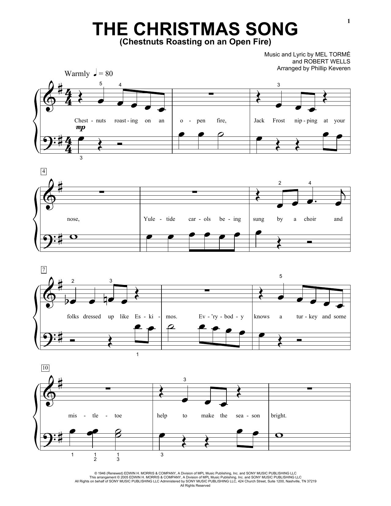 Mel Torme The Christmas Song (Chestnuts Roasting On An Open Fire) (arr. Phillip Keveren) sheet music notes and chords arranged for Easy Piano