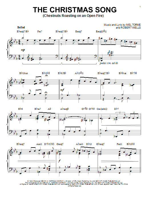 Mel Torme The Christmas Song (Chestnuts Roasting On An Open Fire) [Jazz version] (arr. Brent Edstrom) sheet music notes and chords arranged for Piano Solo