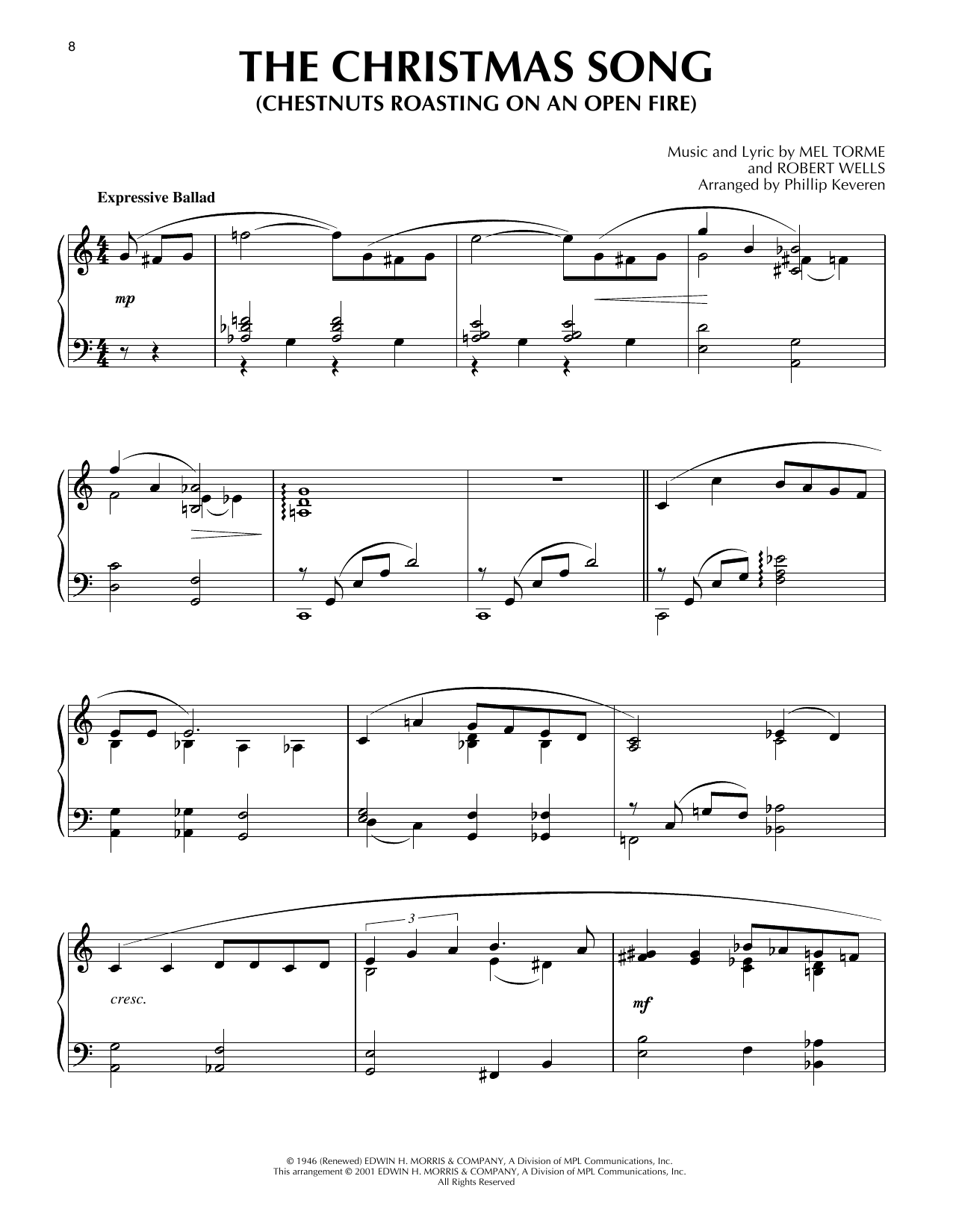 Mel Torme The Christmas Song (Chestnuts Roasting On An Open Fire) [Jazz version] (arr. Phillip Keveren) sheet music notes and chords arranged for Piano Solo