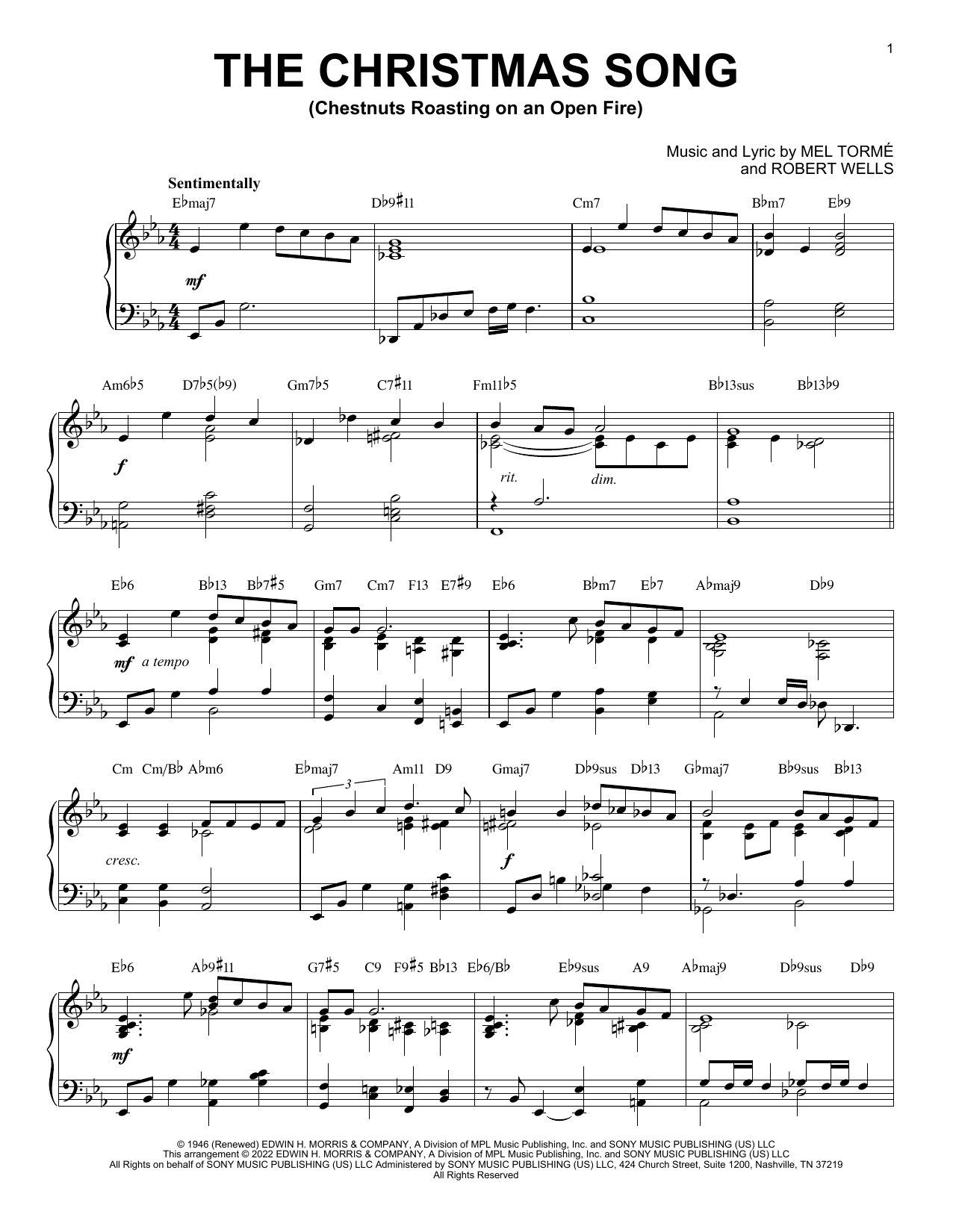 Mel Torme The Christmas Song [Jazz version] (arr. Brent Edstrom) sheet music notes and chords arranged for Piano Solo