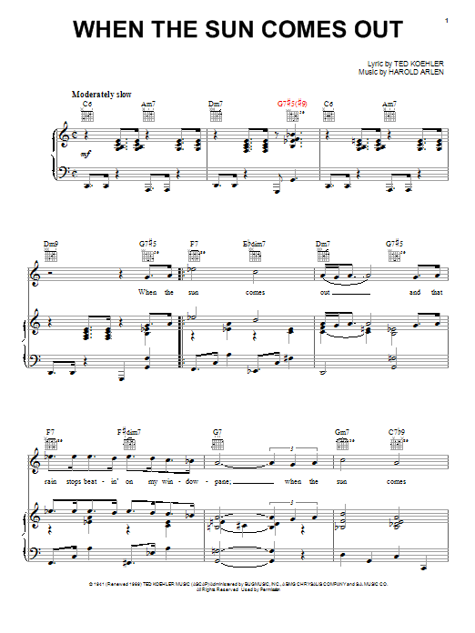 Mel Torme When The Sun Comes Out sheet music notes and chords arranged for Piano, Vocal & Guitar Chords (Right-Hand Melody)