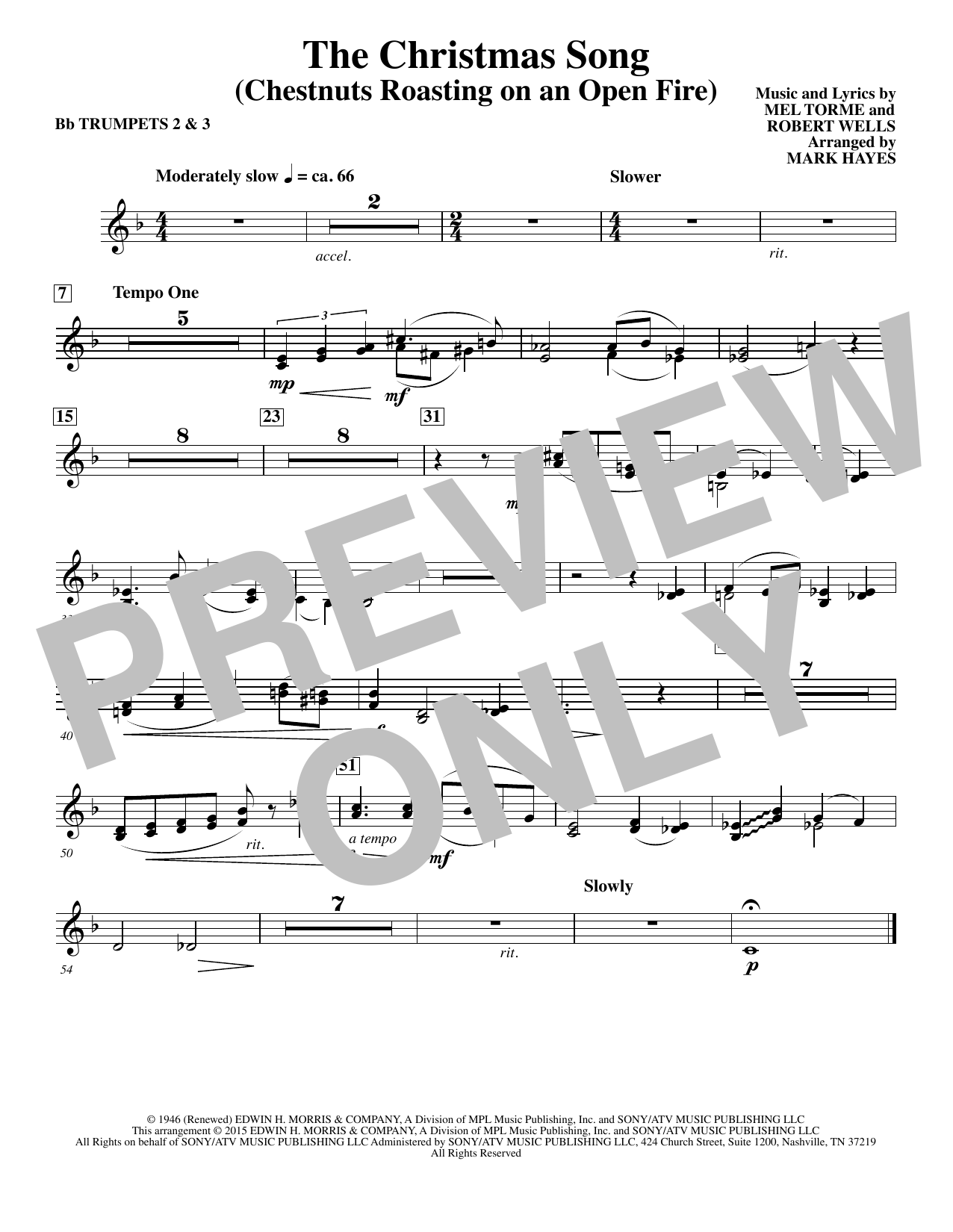Mel Torme The Christmas Song (Chestnuts Roasting On An Open Fire) - Bb Trumpet 2,3 sheet music notes and chords. Download Printable PDF.