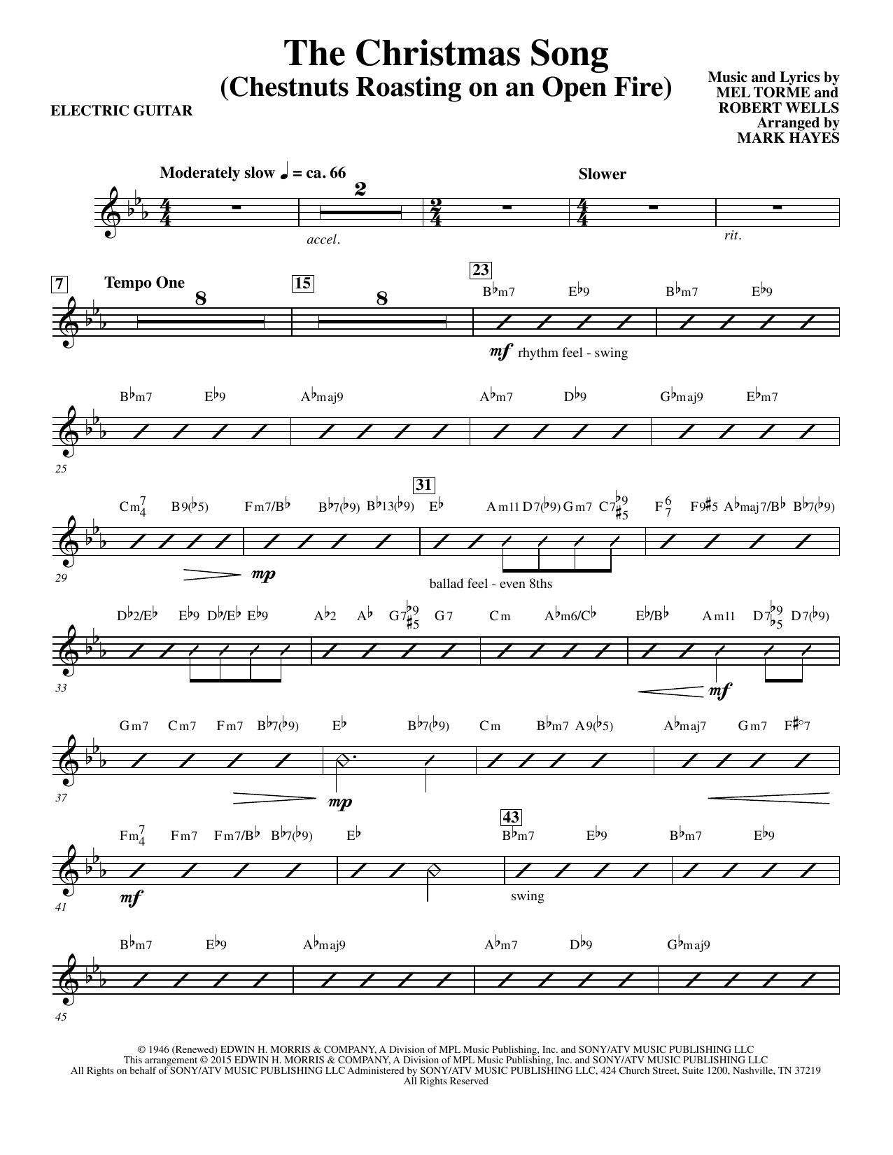 Mel Torme The Christmas Song (Chestnuts Roasting On An Open Fire) - Electric Guitar sheet music notes and chords. Download Printable PDF.
