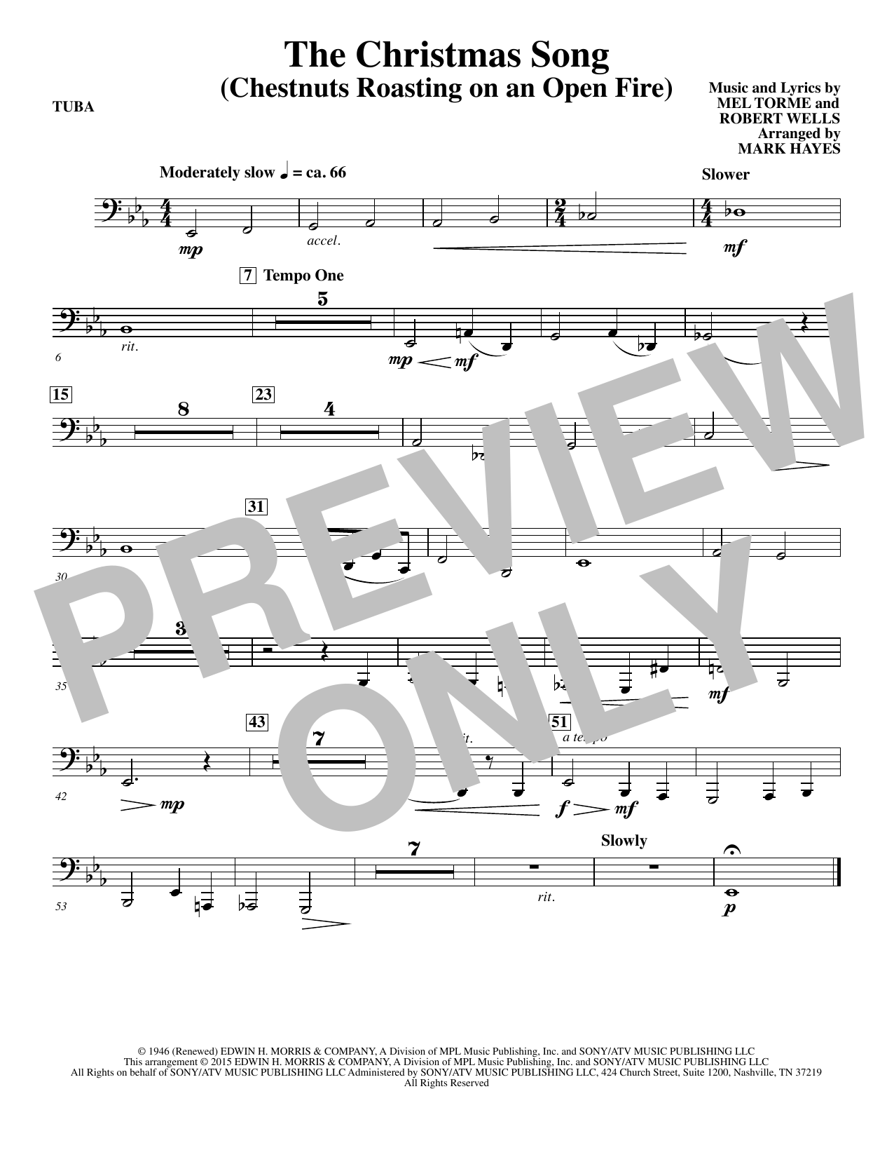 Mel Torme The Christmas Song (Chestnuts Roasting On An Open Fire) - Tuba sheet music notes and chords. Download Printable PDF.