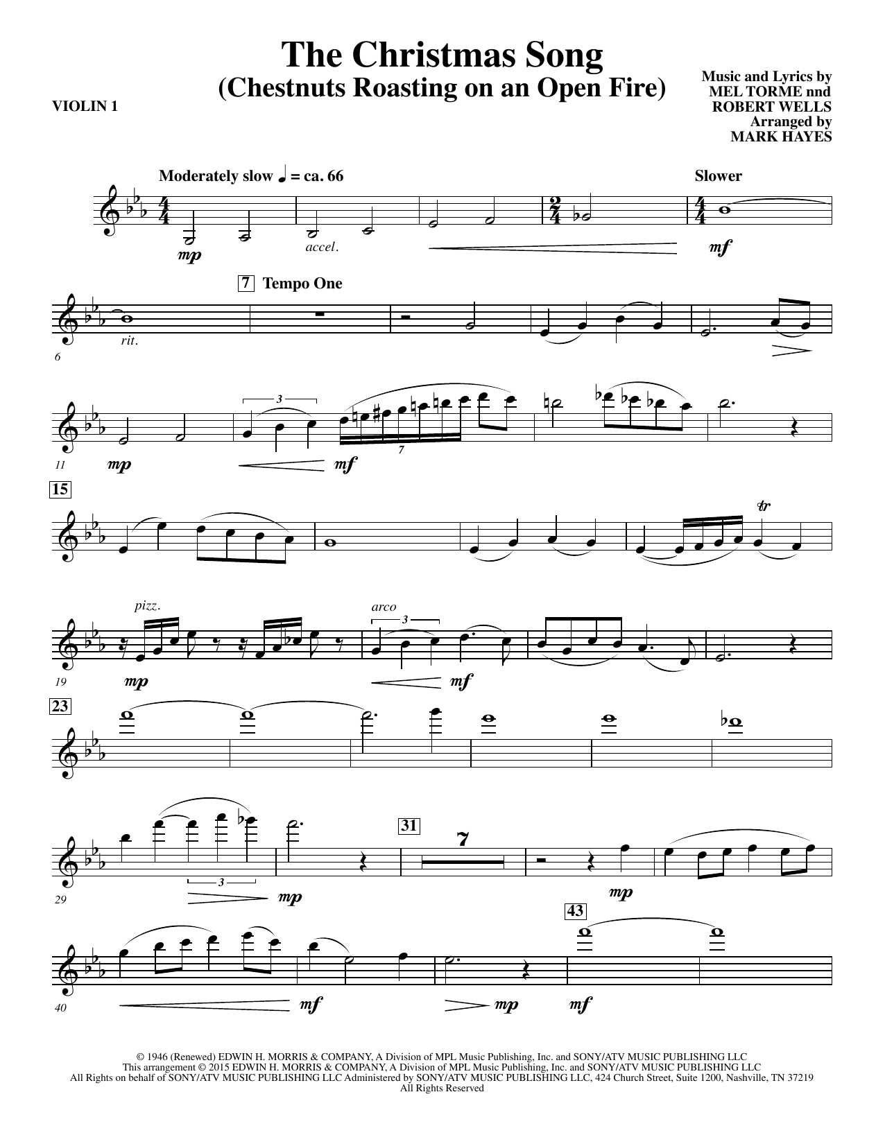 Mel Torme The Christmas Song (Chestnuts Roasting On An Open Fire) - Violin 1 sheet music notes and chords. Download Printable PDF.