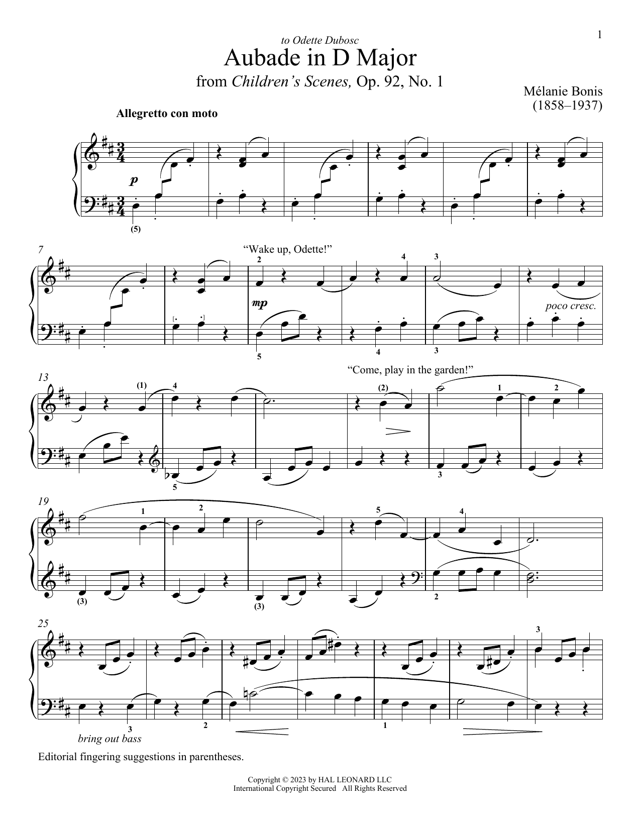 Melanie Bonis Aubade sheet music notes and chords arranged for Piano Solo