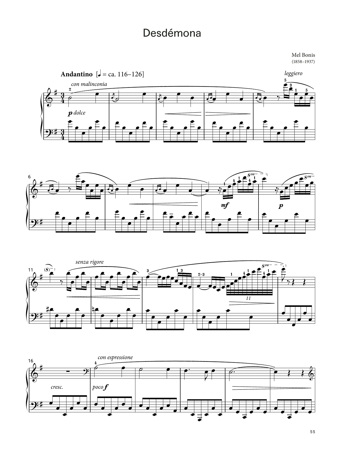 Mélanie Bonis Desdémona, Op. 101 (LCME Piano 2018 Grade 8 List B) sheet music notes and chords arranged for Piano Solo