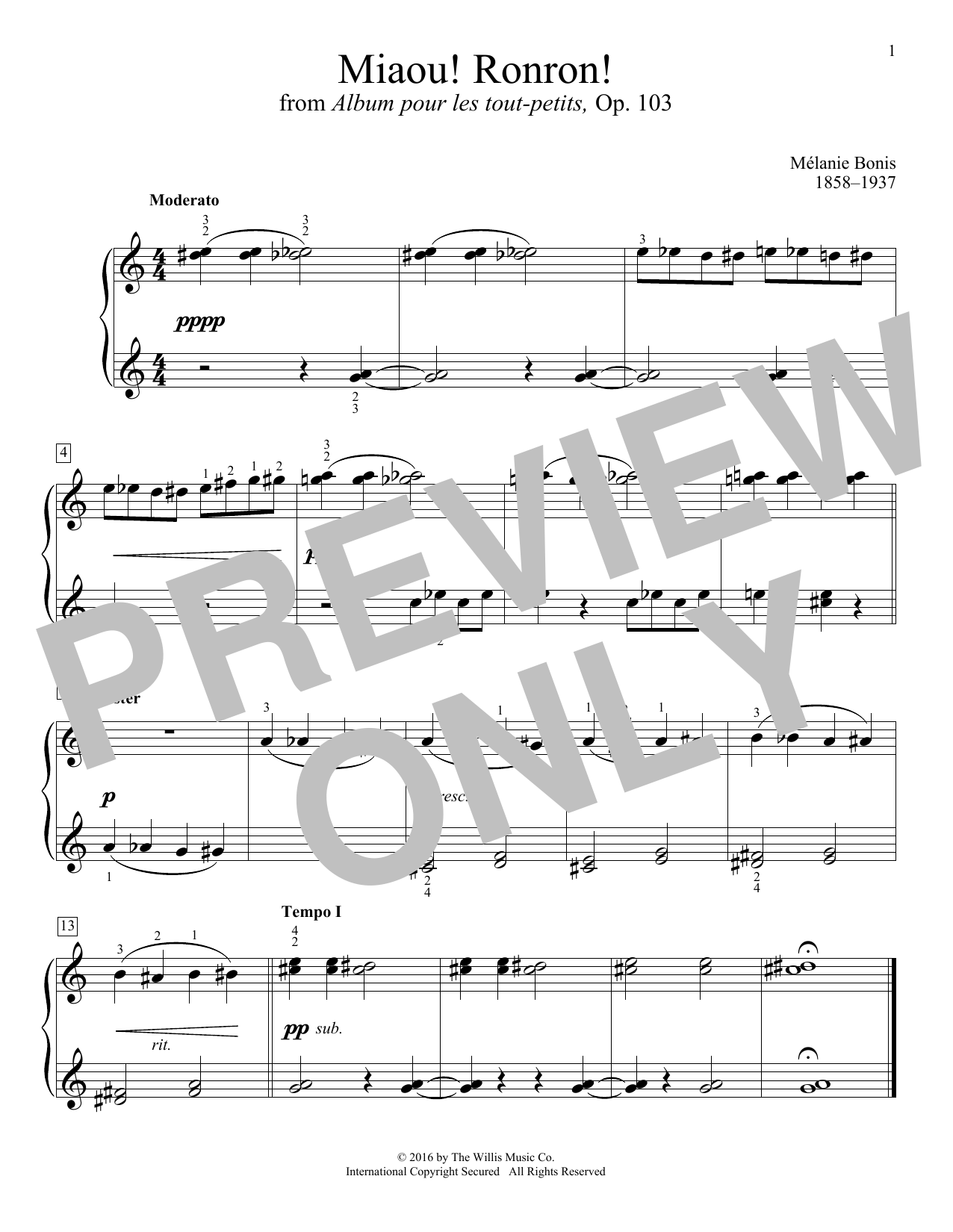 Melanie Bonis Miaou! Ronron! sheet music notes and chords arranged for Educational Piano
