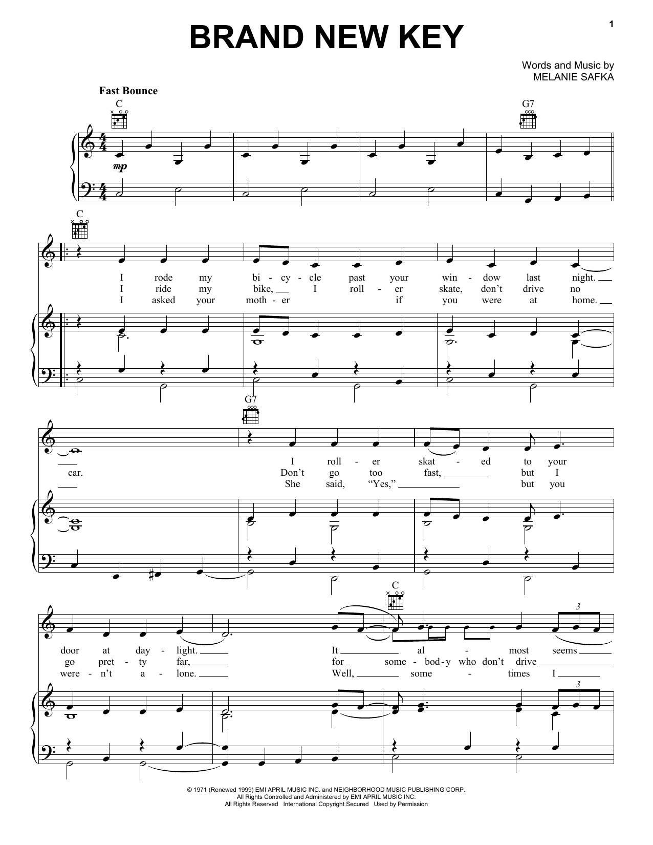 Melanie Brand New Key sheet music notes and chords arranged for Lead Sheet / Fake Book