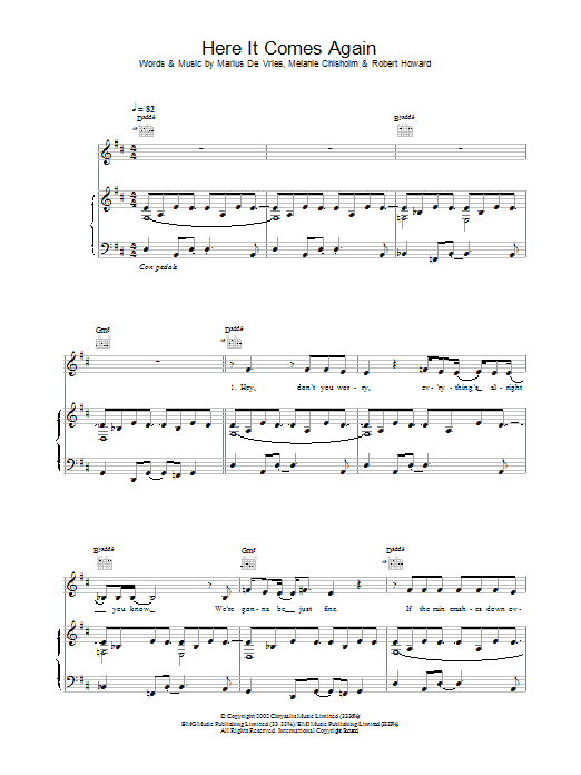 Melanie C Here It Comes Again sheet music notes and chords arranged for Guitar Chords/Lyrics