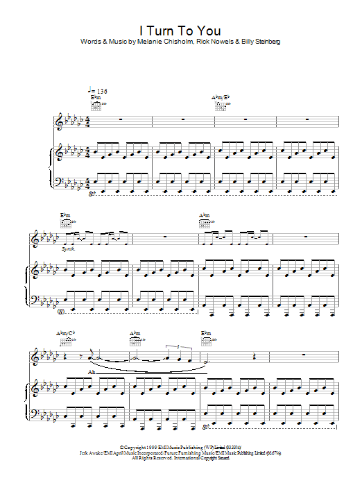 Melanie C I Turn To You sheet music notes and chords arranged for Piano, Vocal & Guitar Chords
