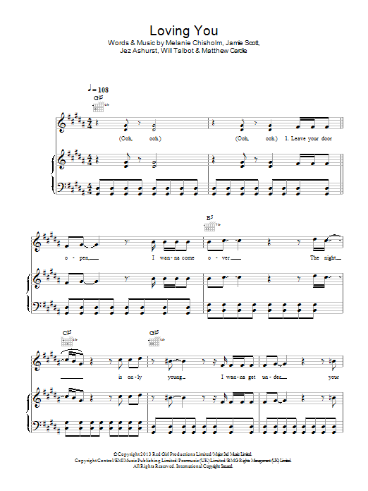 Melanie C Loving You sheet music notes and chords arranged for Piano, Vocal & Guitar Chords