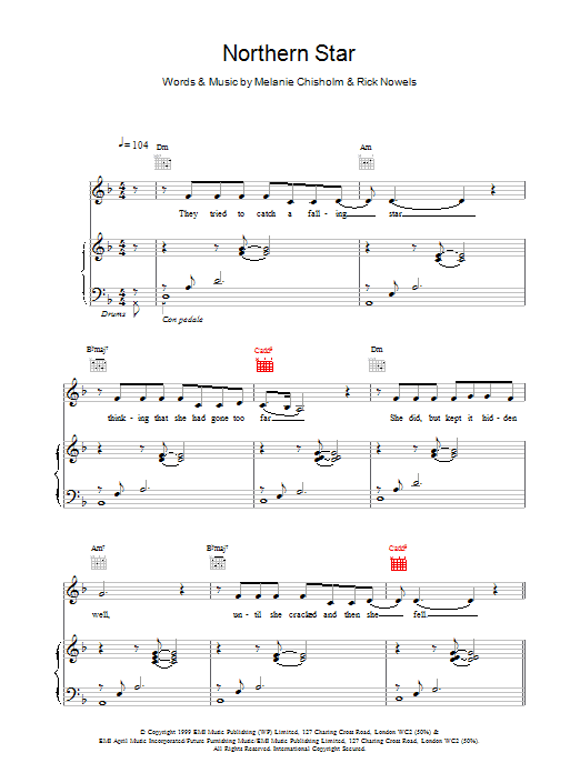 Melanie C Northern Star sheet music notes and chords arranged for Piano, Vocal & Guitar Chords