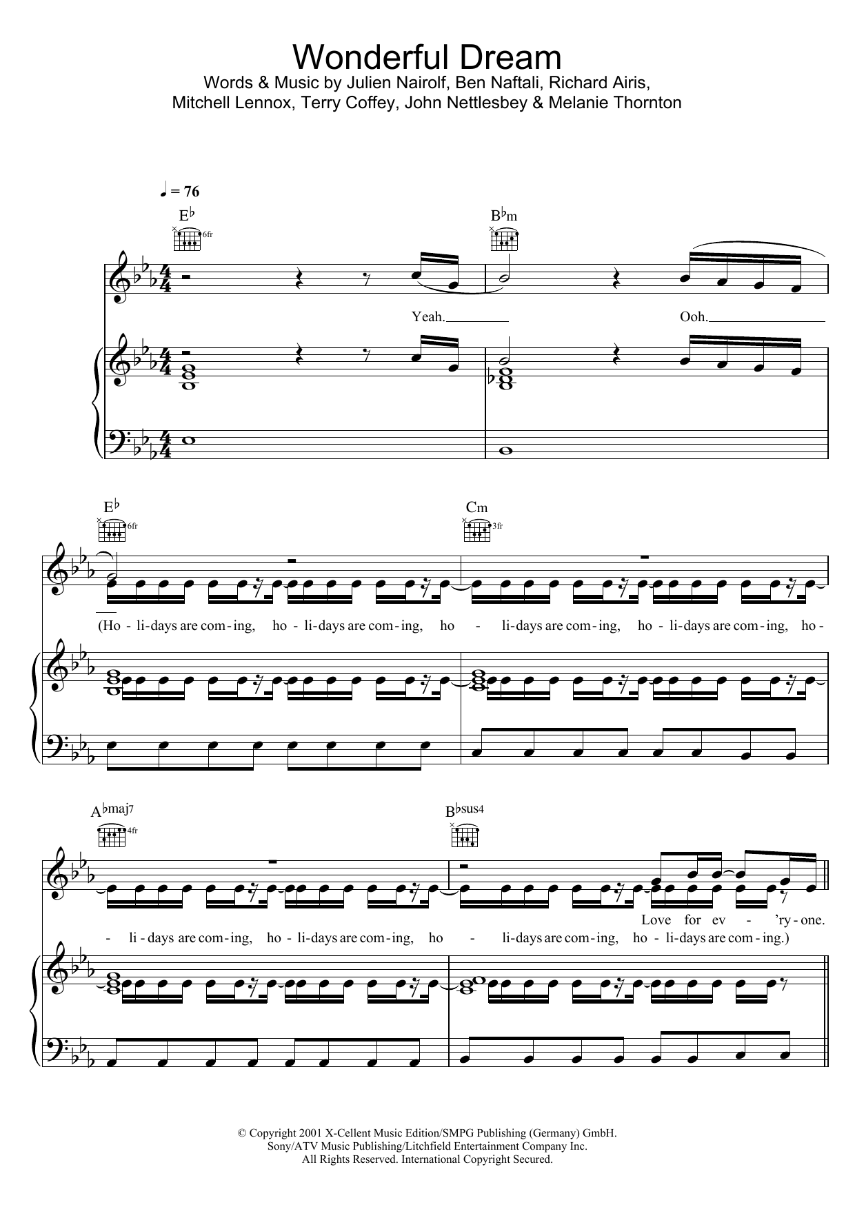Melanie Thornton Wonderful Dream (Holidays Are Coming) sheet music notes and chords arranged for Piano, Vocal & Guitar Chords