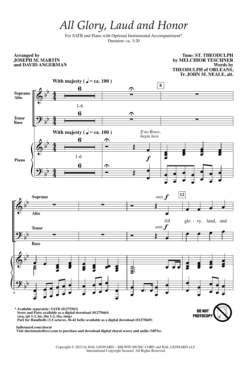 Melchior Teschner All Glory, Laud and Honor (arr. Joseph M. Martin and David Angerman) sheet music notes and chords arranged for SATB Choir
