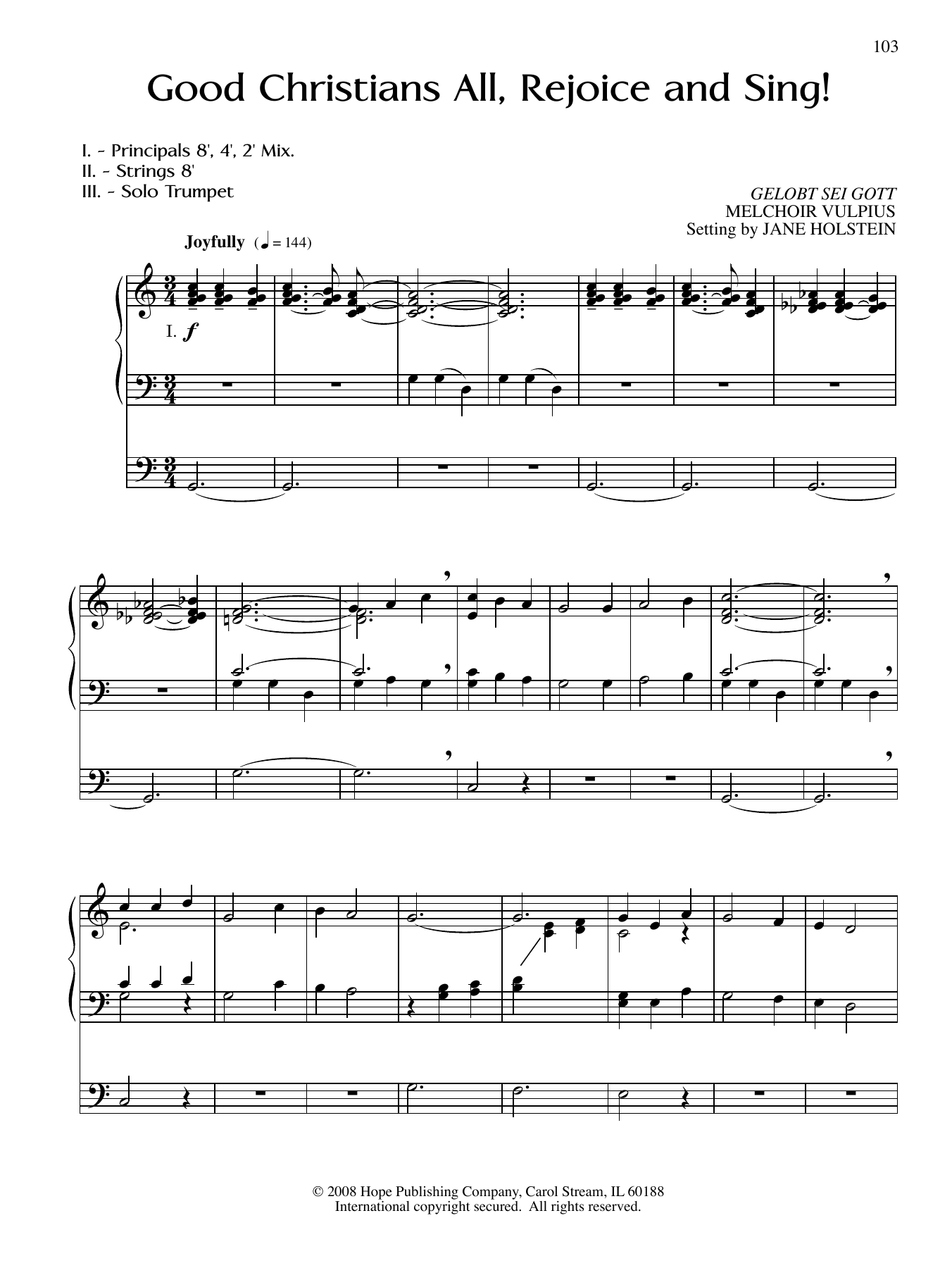 MELCHOIR VULPIUS Good Christians All, Rejoice and Sing! sheet music notes and chords arranged for Organ