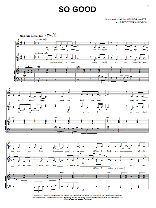 Melinda Watts So Good sheet music notes and chords arranged for Piano & Vocal