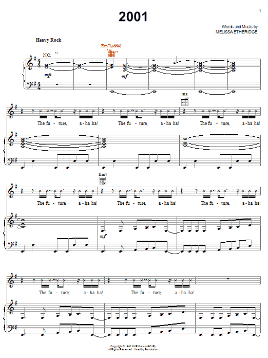 Melissa Etheridge 2001 sheet music notes and chords arranged for Piano, Vocal & Guitar Chords (Right-Hand Melody)