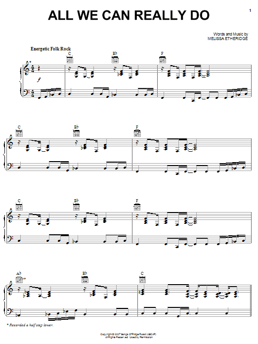 Melissa Etheridge All We Can Really Do sheet music notes and chords arranged for Piano, Vocal & Guitar Chords (Right-Hand Melody)
