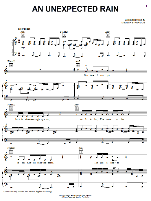 Melissa Etheridge An Unexpected Rain sheet music notes and chords arranged for Piano, Vocal & Guitar Chords (Right-Hand Melody)