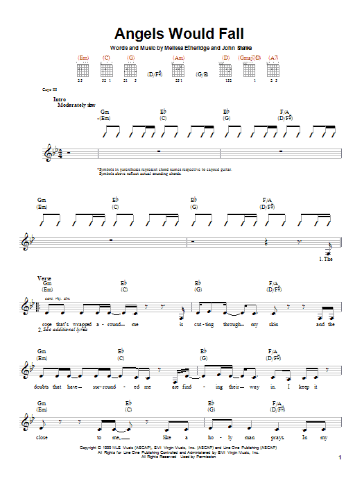 Melissa Etheridge Angels Would Fall sheet music notes and chords arranged for Piano, Vocal & Guitar Chords (Right-Hand Melody)
