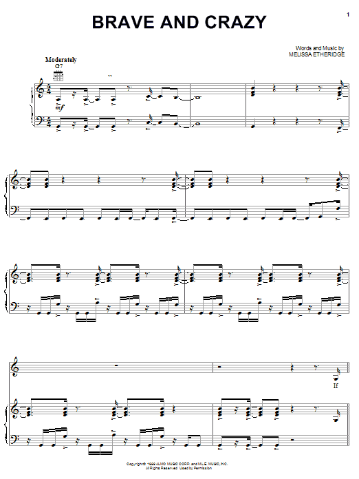Melissa Etheridge Brave And Crazy sheet music notes and chords arranged for Piano, Vocal & Guitar Chords (Right-Hand Melody)