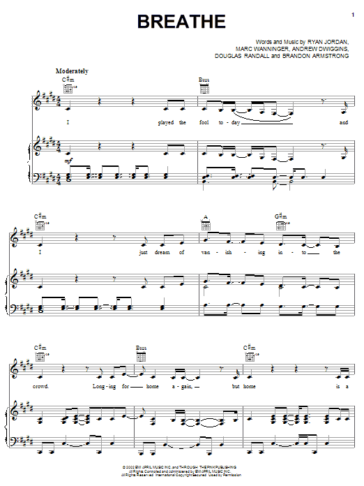 Melissa Etheridge Breathe sheet music notes and chords arranged for Piano, Vocal & Guitar Chords (Right-Hand Melody)