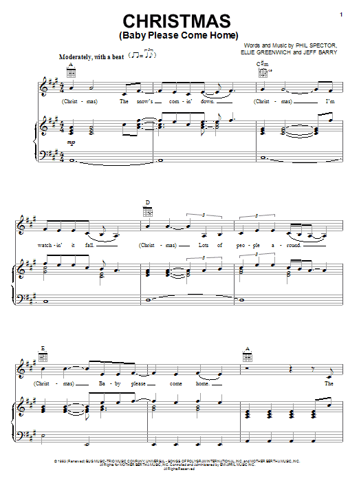 Melissa Etheridge Christmas (Baby Please Come Home) sheet music notes and chords arranged for Piano, Vocal & Guitar Chords (Right-Hand Melody)