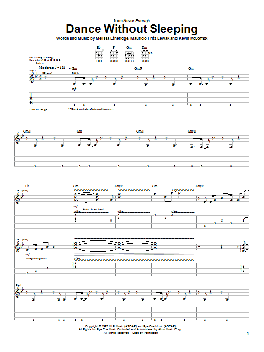 Melissa Etheridge Dance Without Sleeping sheet music notes and chords arranged for Easy Guitar