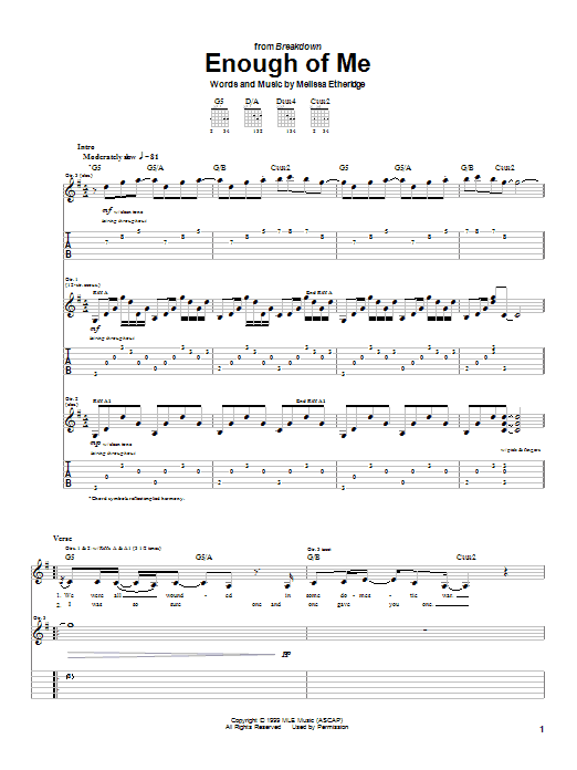 Melissa Etheridge Enough Of Me sheet music notes and chords arranged for Guitar Tab