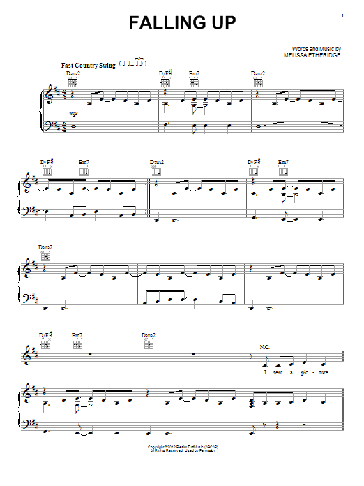 Melissa Etheridge Falling Up sheet music notes and chords arranged for Piano, Vocal & Guitar Chords (Right-Hand Melody)