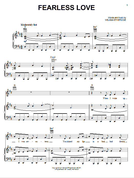 Melissa Etheridge Fearless Love sheet music notes and chords arranged for Piano, Vocal & Guitar Chords (Right-Hand Melody)