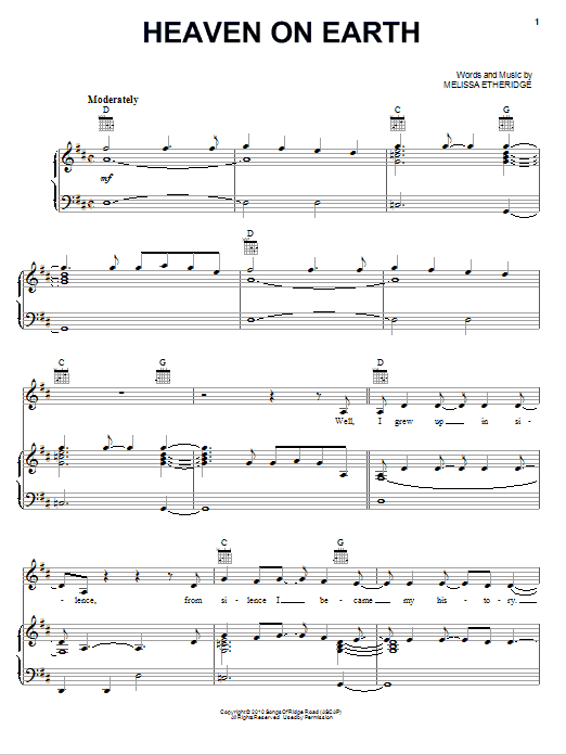 Melissa Etheridge Heaven On Earth sheet music notes and chords arranged for Piano, Vocal & Guitar Chords (Right-Hand Melody)