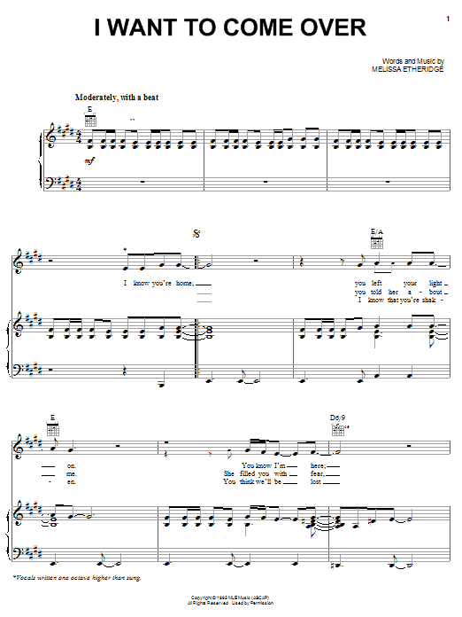 Melissa Etheridge I Want To Come Over sheet music notes and chords arranged for Guitar Tab