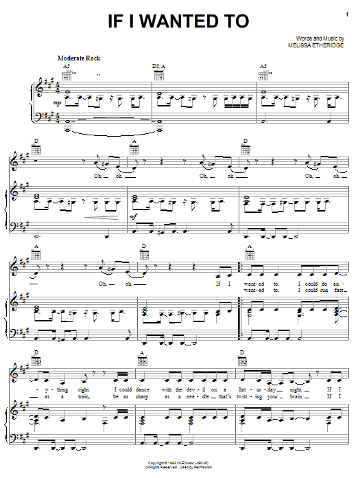 Melissa Etheridge If I Wanted To sheet music notes and chords arranged for Piano, Vocal & Guitar Chords (Right-Hand Melody)