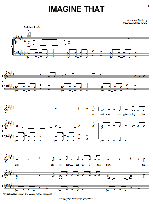 Melissa Etheridge Imagine That sheet music notes and chords arranged for Piano, Vocal & Guitar Chords (Right-Hand Melody)