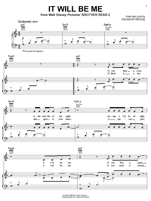 Melissa Etheridge It Will Be Me sheet music notes and chords arranged for Piano, Vocal & Guitar Chords (Right-Hand Melody)