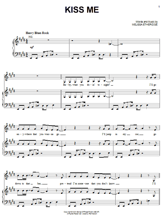 Melissa Etheridge Kiss Me sheet music notes and chords arranged for Piano, Vocal & Guitar Chords (Right-Hand Melody)
