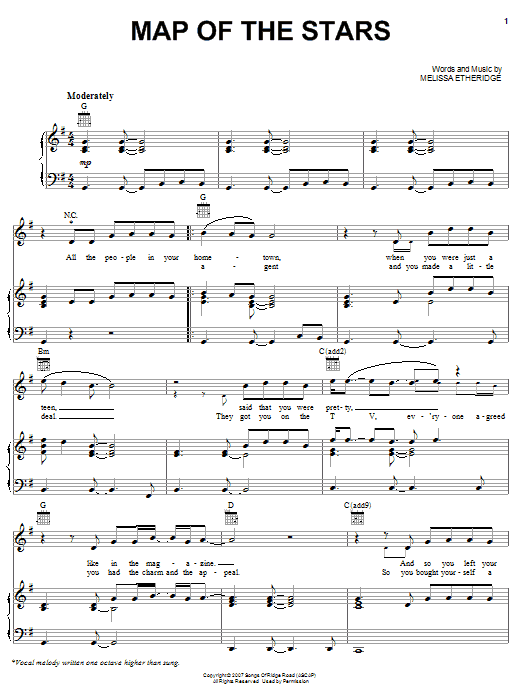 Melissa Etheridge Map Of The Stars sheet music notes and chords arranged for Piano, Vocal & Guitar Chords (Right-Hand Melody)
